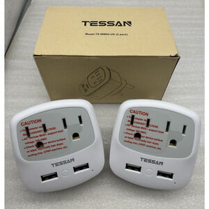 US to UK Plug Adapter, Type G Travel Adaptor w/ 2 USB 2 Electrical Outlets *READ